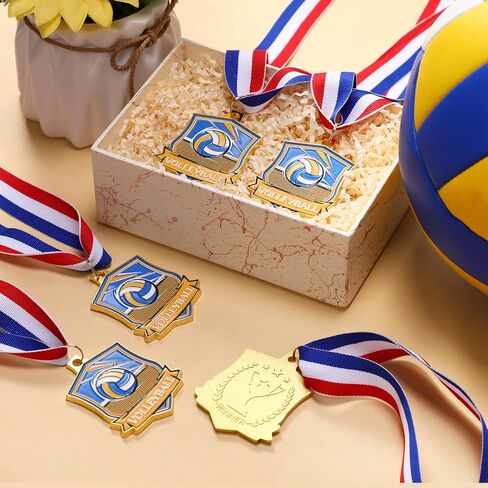 Hiboom 12 Pcs Medals for Awards, Football Soccer Volleyball Golf Basketball Tennis Gold Metal Medal Christmas Team Gifts, Sport Theme Party Favors, Award Medals Bulk for Competition Prizes in Saudi Arabia