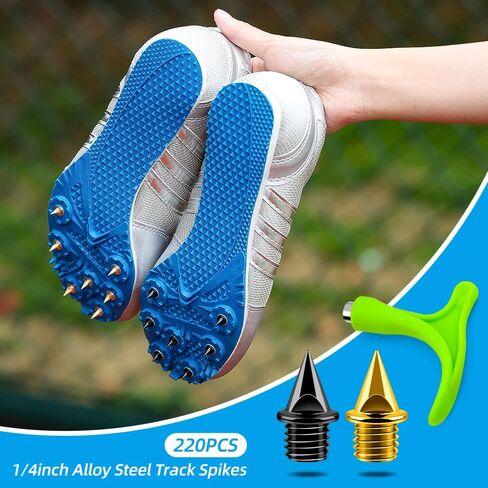 1/4 Inch Track Spikes, 220pcs Stainless Steel Track and Cross Country Spikes Golf Shoe Spikes with Spike Wrench, Replacement Spikes for Sprint Sports Short Running Track Shoes in Saudi Arabia