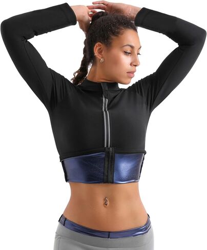 Sauna Suit for Women Sweat Jacket Sweat Slimming Body Shper suits Long Sleeve Zipper Shirt Workout Tops in Saudi Arabia