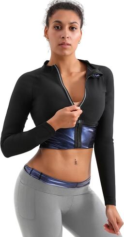 Sauna Suit for Women Sweat Jacket Sweat Slimming Body Shper suits Long Sleeve Zipper Shirt Workout Tops in Saudi Arabia