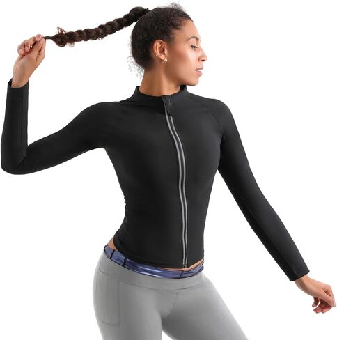 Sauna Suit for Women Sweat Jacket Sweat Slimming Body Shper suits Long Sleeve Zipper Shirt Workout Tops in Saudi Arabia