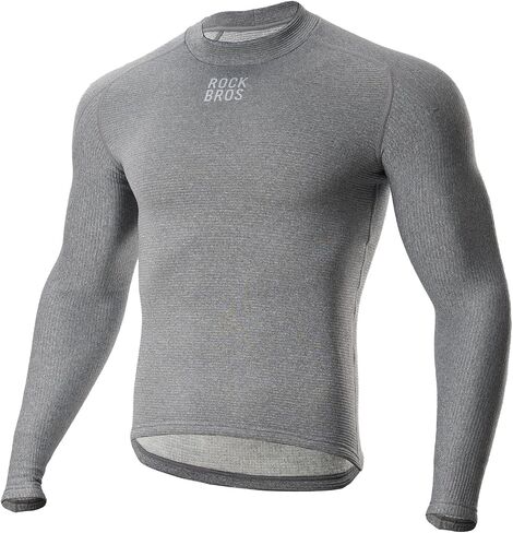 ROCKBROS Cycling Thermal Long Sleeve Shirts Men's Winter Gray Wool Blend Base Laye for Hiking, Athletic Running & Workouts in Saudi Arabia