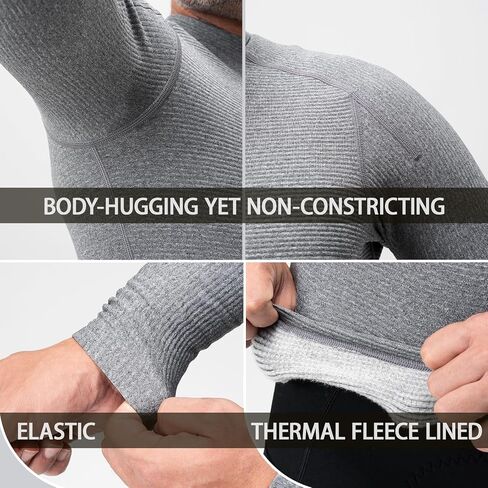 ROCKBROS Cycling Thermal Long Sleeve Shirts Men's Winter Gray Wool Blend Base Laye for Hiking, Athletic Running & Workouts in Saudi Arabia