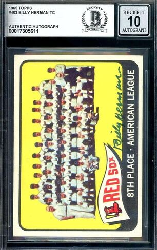Billy Herman Gem Mint 10 Beckett BAS Signed 1965 Topps Team Autograph - Baseball Slabbed Autographed Cards in Saudi Arabia