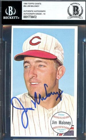Jim Maloney Gem Mint 10 Beckett BAS Signed 1964 Topps Giants Autographed - Baseball Slabbed Autographed Cards in Saudi Arabia