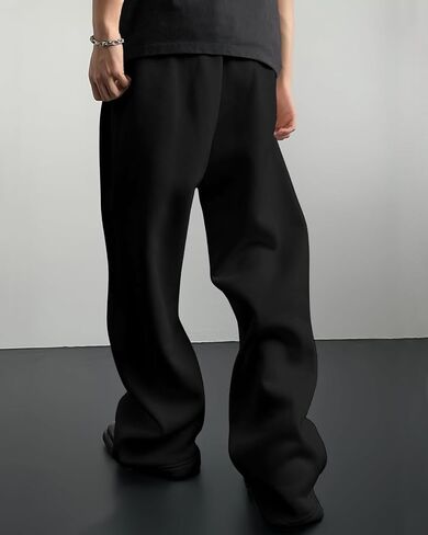 Men's Baggy Sweatpants Cotton Fleece Wide Leg Lounge Sweat Pants Drawstring Waist Jogging Pants with Pockets,Black,XXL in Saudi Arabia