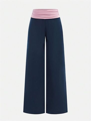 RoseSeek Girl's Fold Over Pants Color Block Low Rise Sweatpants Casual Yoga Pants in Saudi Arabia