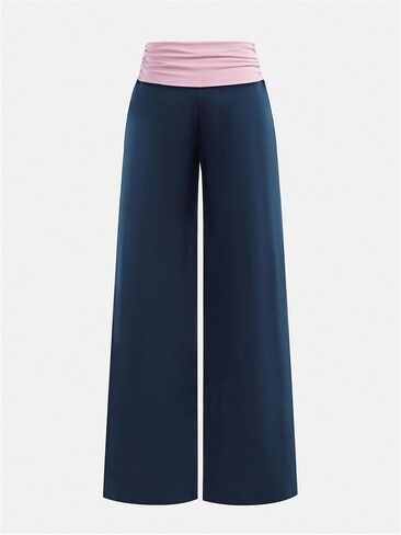 RoseSeek Girl's Fold Over Pants Color Block Low Rise Sweatpants Casual Yoga Pants in Saudi Arabia