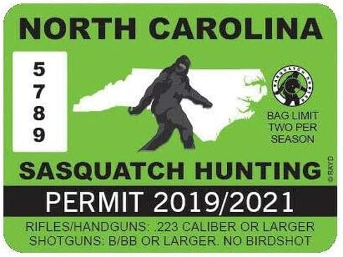 North Carolina Sasquatch Hunting Permit Sticker Decal Bigfoot NC Truck Car Decal Vinyl Bumper Sticker Sticks to Any Surface 5" in Saudi Arabia