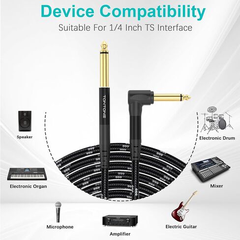 1/4 Inch Guitar Cable 2-Pack, 3.3FT Right Angle to Straight Instrument Cable, Quarter Inch 6.35mm TS Audio Cable for Electric Guitar, Bass, Keyboard, Mixer, Amplifier in Saudi Arabia