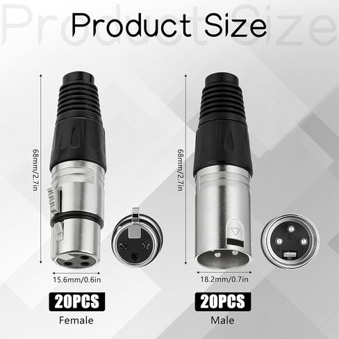 SHENLIU 40 Pcs 3 Pin XLR Solder Type Connector, 20 Male and 20 Female Zinc Alloy Microphone Audio Plug High Conductivity and Ultra-Low Noise for Studio Home Theater Live Performance in Kuwait