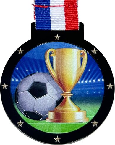 10 Pack of Large 2.25 Inch Soccer Award Medals with Attached Neck Ribbons Trophy Medal Trophies Gift Prize Team Black Gold Star UV in Saudi Arabia