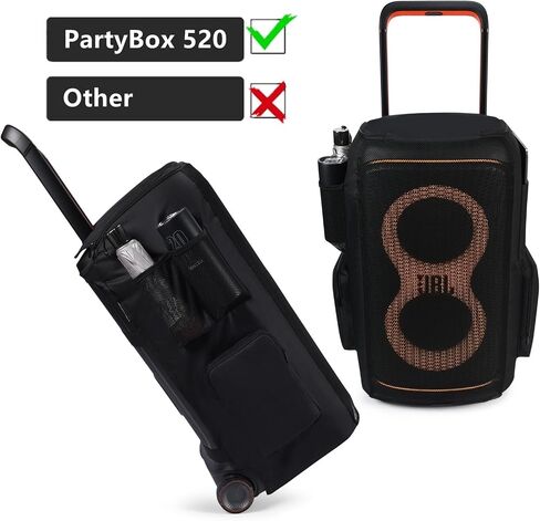 غطاء غبار حقيبة سفر لجهاز JBL PartyBox 520 - مكبر صوت محمول يعمل بالبطارية وميكروفون وشاحن وملحقات، حقيبة حماية محمولة لجهاز JBL PartyBox 520، أسود in Kuwait