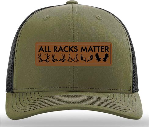 All Racks Matter Hat, Leather Patch Trucker Hat, Deer Hunting Cap, Gag Gift, Loden Black in Saudi Arabia
