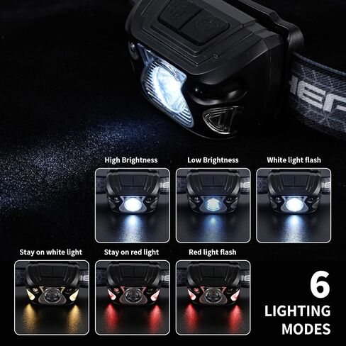Outdoor Head Lamp, Rechargeable Type-C, 6Modes, 1000+ Lumens, IPX5 Waterproof Flashlight, 12 Hour Continuous Lighting Ideal for Camping Flashlights, Reading, Sports, Running, Hiking, Fishing in Saudi Arabia
