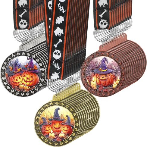 36 Pcs Halloween Pumpkin Medals Bulk 2 Inch Metal Halloween Awards Medals Pumpkin Trophy with Neck Ribbons, Gold Silver Bronze Medal 1st 2nd 3rd Prizes for Costume Contest Party Favor in Saudi Arabia