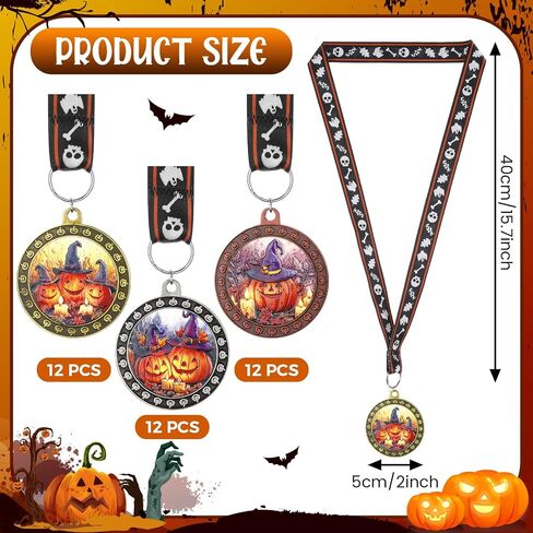 36 Pcs Halloween Pumpkin Medals Bulk 2 Inch Metal Halloween Awards Medals Pumpkin Trophy with Neck Ribbons, Gold Silver Bronze Medal 1st 2nd 3rd Prizes for Costume Contest Party Favor in Saudi Arabia