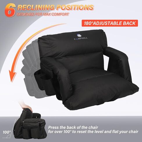 Wide Stadium Seat with Back Support & Padded Cushion,Portable Reclining Bleacher Seats,Camping Stadium Chair with Armrests,Waterproof in Saudi Arabia
