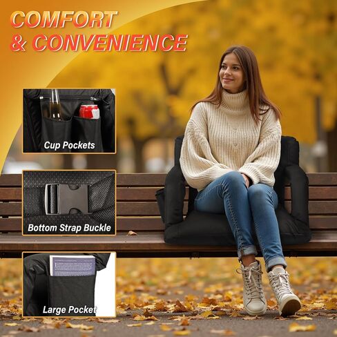 Wide Stadium Seat with Back Support & Padded Cushion,Portable Reclining Bleacher Seats,Camping Stadium Chair with Armrests,Waterproof in Saudi Arabia