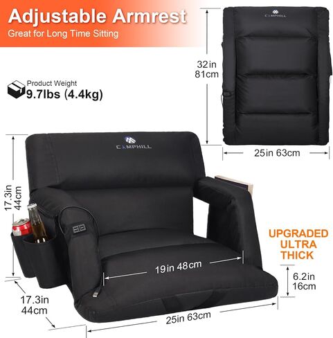 Wide Stadium Seat with Back Support & Padded Cushion,Portable Reclining Bleacher Seats,Camping Stadium Chair with Armrests,Waterproof in Saudi Arabia