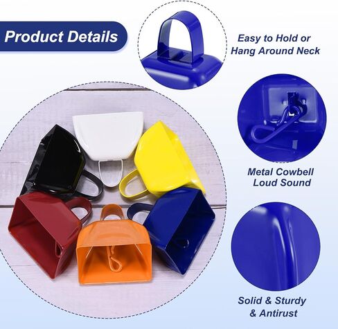 PATIKIL 4pcs Cow Bells for Football Games, 3inch Cowbells for Sporting Events Bulk Loud Noise Makers Metal Cow Bell with Handle for Cheering Competition Marathon Wedding, Orange in Saudi Arabia