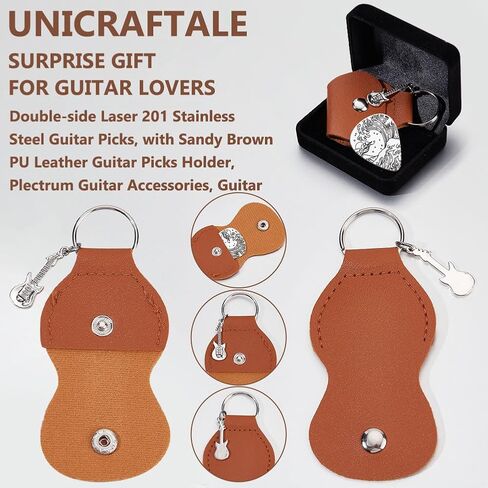 UNICRAFTALE 1 قطعة غيتار اختيار الهدايا الفولاذ المقاوم للصدأ الغيتار يختار موجات يختار شخصية Ukiyo-E خط اللوحة Plectrum مع حقيبة جلدية بو لعيد ميلاد عاشق الموسيقي in Kuwait