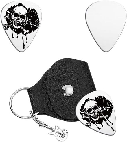 UNICRAFTALE 1Pcs Guitar Pick Gifts Stainless Steel Guitar Picks Waves Picks Personalized Ukiyo-E Line Painting Plectrum with Pu Leather Case for Musician Lover Birthday in Saudi Arabia