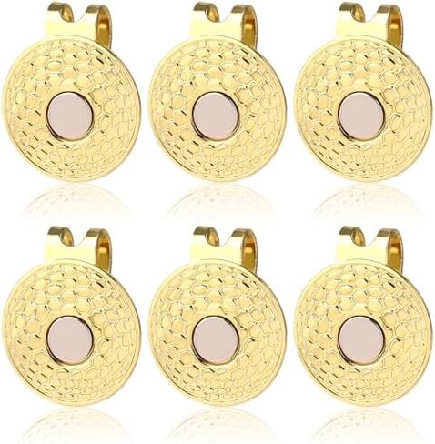 6pcs Golf Hat Clip with Pattern, Strong Magnet Golf Ball Marker Magnetic Ball Marker Metal Holder for Golf Hats Caps Pants Gloves Belts Golf Accessories Women Men Gifts (Gold) in Saudi Arabia