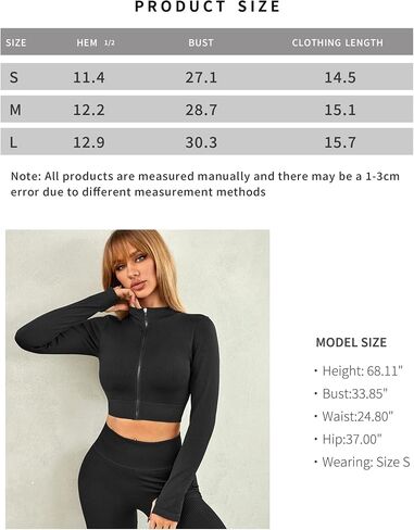 Women Zip-Up Long Sleeve Workout Crop Top with Thumb Holes Slim Fit Athletic Sportswear in Saudi Arabia