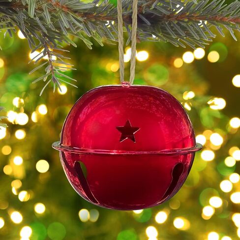 Haute Decor Adapt Nesting Jingle Bells (حزمة من 4 قطع باللون الأحمر اللامع) - حجم كبير بقطر 120 مم (4.7 بوصة) - زينة شجرة عيد الميلاد للاستخدام الداخلي أو الخارجي - تخزين مضغوط in Kuwait