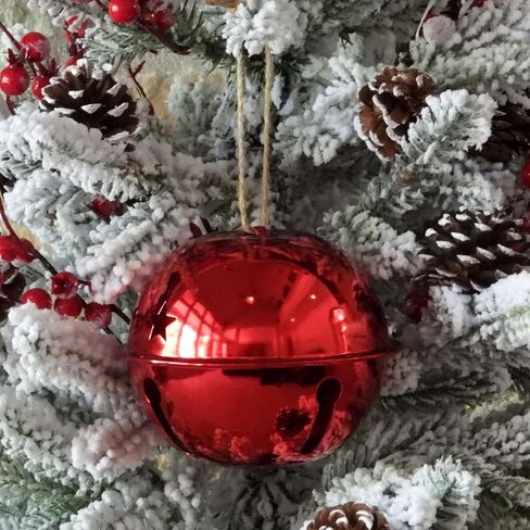 Haute Decor Adapt Nesting Jingle Bells (حزمة من 4 قطع باللون الأحمر اللامع) - حجم كبير بقطر 120 مم (4.7 بوصة) - زينة شجرة عيد الميلاد للاستخدام الداخلي أو الخارجي - تخزين مضغوط in Kuwait