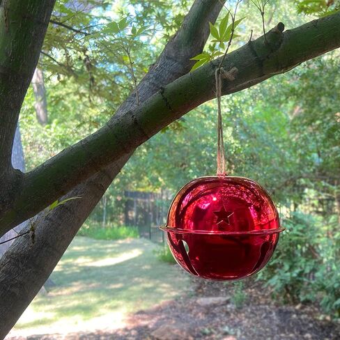 Haute Decor Adapt Nesting Jingle Bells (حزمة من 4 قطع باللون الأحمر اللامع) - حجم كبير بقطر 120 مم (4.7 بوصة) - زينة شجرة عيد الميلاد للاستخدام الداخلي أو الخارجي - تخزين مضغوط in Kuwait