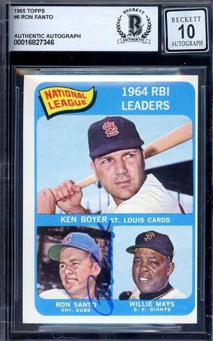 Ron Santo Gem Mint 10 Beckett BAS Signed 1965 Topps 1964 Leaders Autograph - Baseball Slabbed Autographed Cards in Saudi Arabia