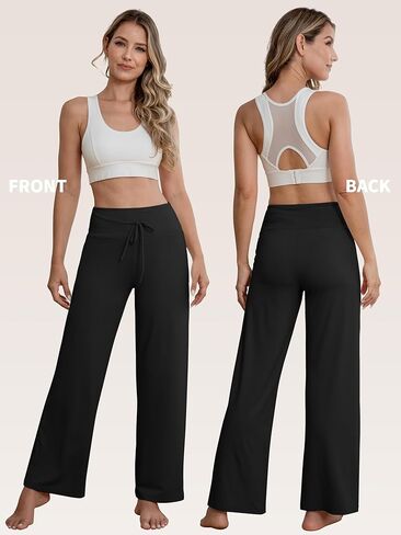 عبوة من 3 سراويل نسائية واسعة الساق مع جيوب، سراويل رياضية مريحة كاجوال لليوجا، سراويل بيجامة فضفاضة in Kuwait