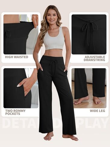 عبوة من 3 سراويل نسائية واسعة الساق مع جيوب، سراويل رياضية مريحة كاجوال لليوجا، سراويل بيجامة فضفاضة in Kuwait