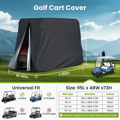 BENVOL 2/4 Passenger Golf Cart Cover for Yamaha EZGO Club Car, 420T Waterproof Polyester with Silver Coating, Windproof Sunproof All-Weather Protection, Universal Fit for 2-4 Seat Golf Carts 95*48*73 in Saudi Arabia