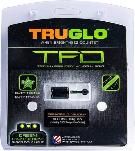 Truglo TFO التريتيوم والألياف الضوئية مسدس البصر مقاومة للعطل متوهجة أمامية وخلفية مشاهد ليلية، متوافقة مع سلسلة Springfield Armory XD in Kuwait