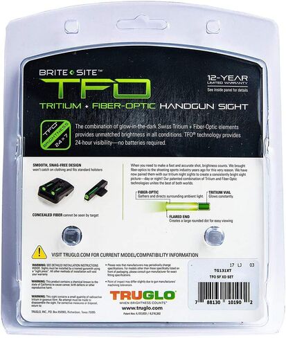 Truglo TFO التريتيوم والألياف الضوئية مسدس البصر مقاومة للعطل متوهجة أمامية وخلفية مشاهد ليلية، متوافقة مع سلسلة Springfield Armory XD in Kuwait
