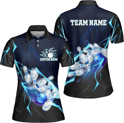 Personalize Your Bowling Jersey, Custom Name Team Name Lightning Zip Collar Shirt, Bowling Polo Shirt for Men Women in Saudi Arabia