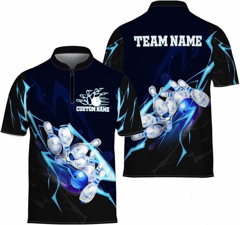 Personalize Your Bowling Jersey, Custom Name Team Name Lightning Zip Collar Shirt, Bowling Polo Shirt for Men Women in Saudi Arabia
