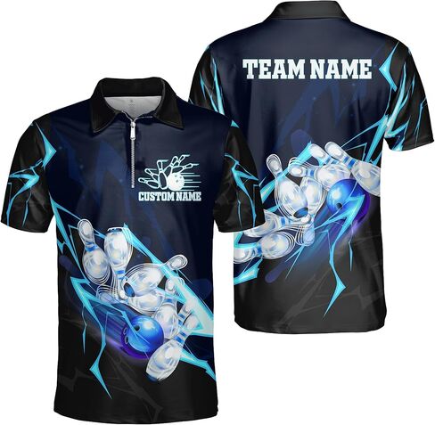Personalize Your Bowling Jersey, Custom Name Team Name Lightning Zip Collar Shirt, Bowling Polo Shirt for Men Women in Saudi Arabia