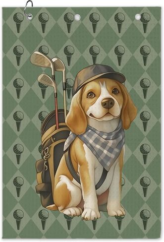 Beagle Dog Golf Towel - Retro Puppy Golf Bag Accessories Towel, Trendy Preppy Disc Weave Waffle & Ball Towels with Carabiner Clip Birthady Gifts for Golfer Women Dog Lover, 16"x24" in Saudi Arabia