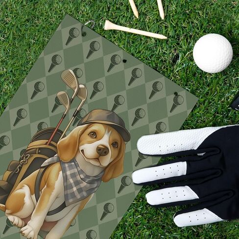Beagle Dog Golf Towel - Retro Puppy Golf Bag Accessories Towel, Trendy Preppy Disc Weave Waffle & Ball Towels with Carabiner Clip Birthady Gifts for Golfer Women Dog Lover, 16"x24" in Saudi Arabia