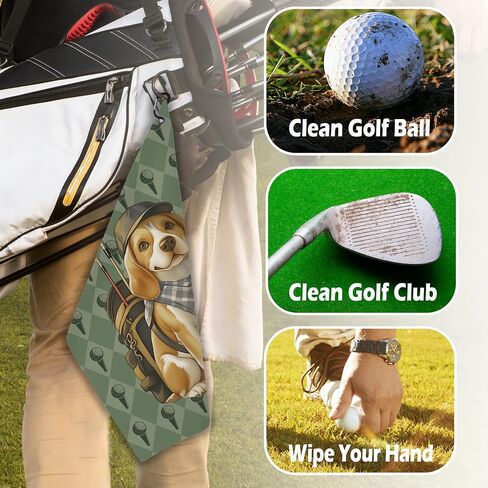 Beagle Dog Golf Towel - Retro Puppy Golf Bag Accessories Towel, Trendy Preppy Disc Weave Waffle & Ball Towels with Carabiner Clip Birthady Gifts for Golfer Women Dog Lover, 16"x24" in Saudi Arabia