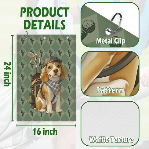 Beagle Dog Golf Towel - Retro Puppy Golf Bag Accessories Towel, Trendy Preppy Disc Weave Waffle & Ball Towels with Carabiner Clip Birthady Gifts for Golfer Women Dog Lover, 16"x24" in Saudi Arabia