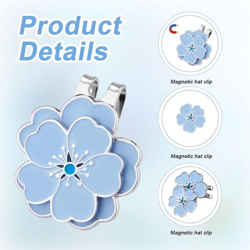 Magnetic Golf Ball Marker with Golf Hat Clip, Flower Shape Ball Marker Set Bag Decoration Accessories for Bag Hat Women Men (Blue) in Saudi Arabia
