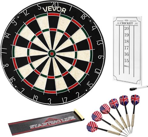 لوح رمي السهام VEVOR مع 6 سهام ومجموعة تسجيل، لوح رمي السهام من ألياف السيزال ذاتية الشفاء مع بولسي خالية من الدبابيس وحلقة أرقام دوارة، مجموعة لوحة رمي السهام ذات رأس فولاذي احترافي 17.7 بوصة لغرف ألعاب الحفلات المنزلية in Kuwait