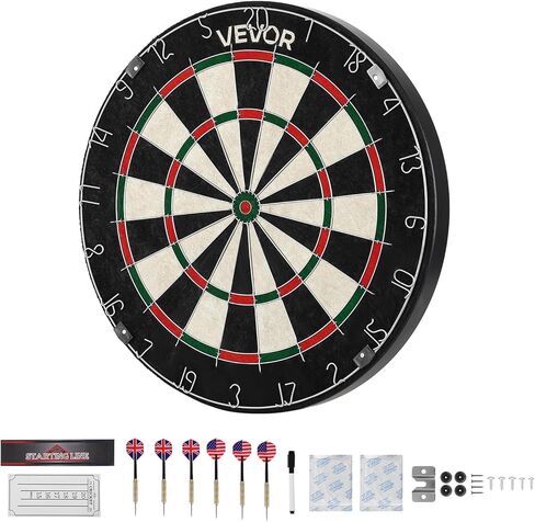 لوح رمي السهام VEVOR مع 6 سهام ومجموعة تسجيل، لوح رمي السهام من ألياف السيزال ذاتية الشفاء مع بولسي خالية من الدبابيس وحلقة أرقام دوارة، مجموعة لوحة رمي السهام ذات رأس فولاذي احترافي 17.7 بوصة لغرف ألعاب الحفلات المنزلية in Kuwait
