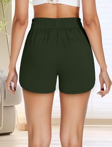 Women's Running Short with Liner 2.5" Zipper Pockets Dolphin Quick Dry Shorts for Athletic Gym Track Workout 2025(S-XXL) in Saudi Arabia