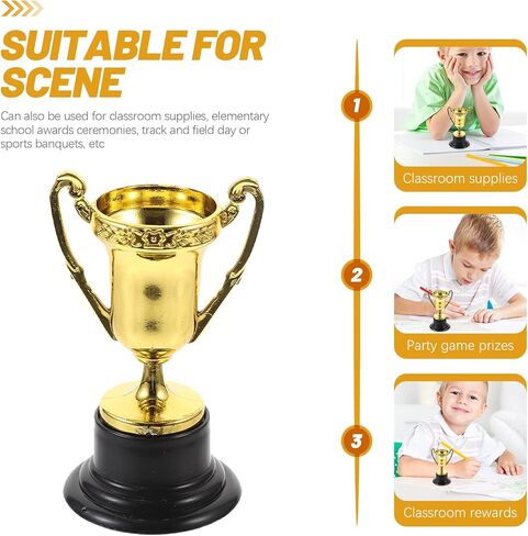 12 قطعة من الجوائز الذهبية البلاستيكية للأطفال، أكواب جوائز المنافسة، لوازم مكافأة لاحتفالات الحفلات، وحفل توزيع الجوائز والتقدير in Kuwait